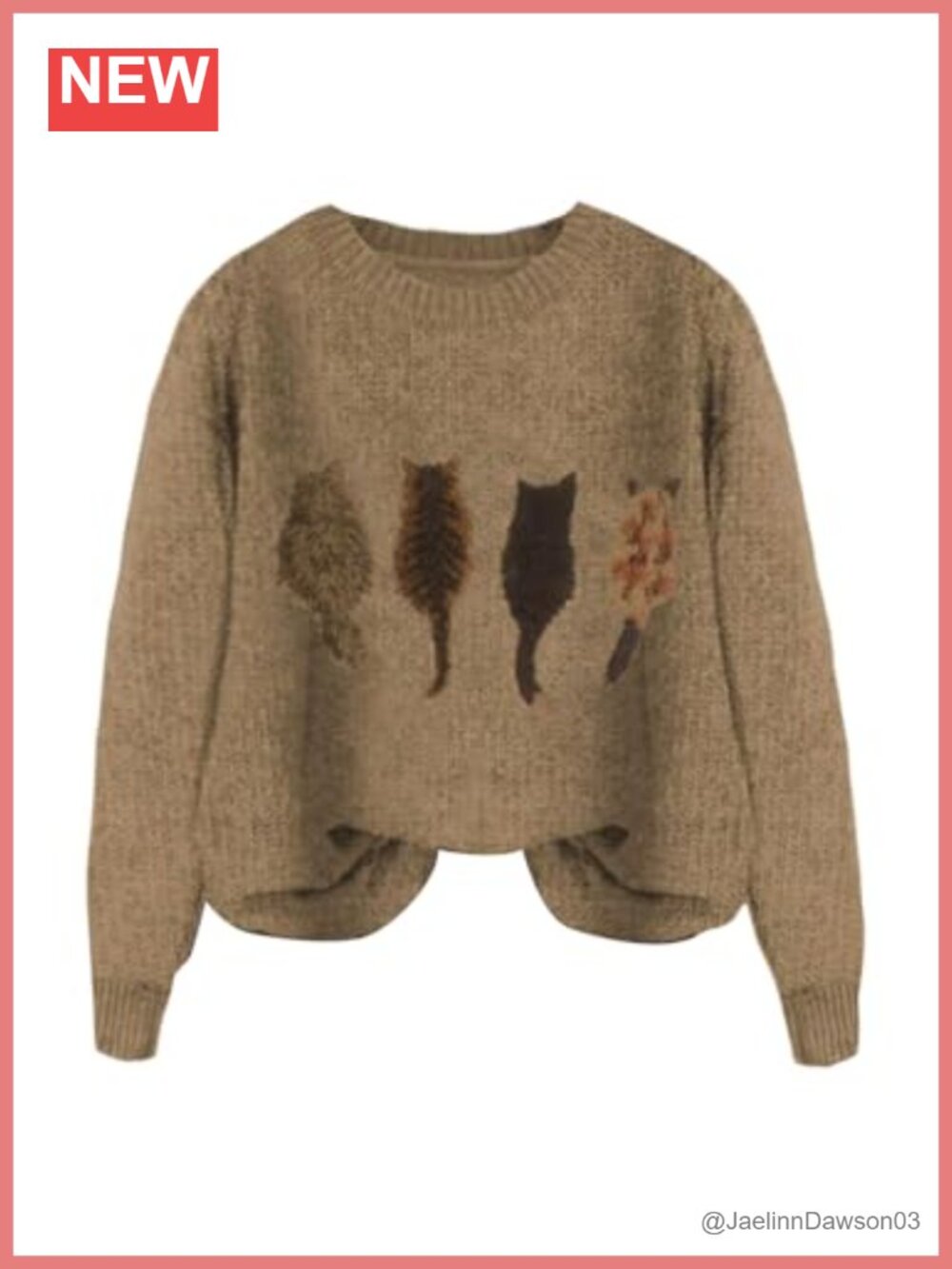 Cat Graphic Sweater Long Sleeve Crew Neck Knit Pullover